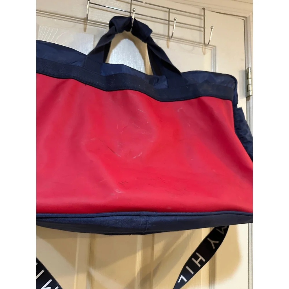 Tommy Hilfiger Vintage Duffle Bag Navy Red Colorblock Travel Gym Bag Strap